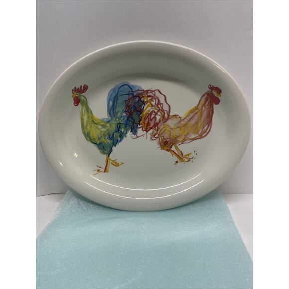 TIFFANY & CO Tiffany Roosters 14-1/2" Oval Serving Platter 1998 Made in England - Picture 1 of 13